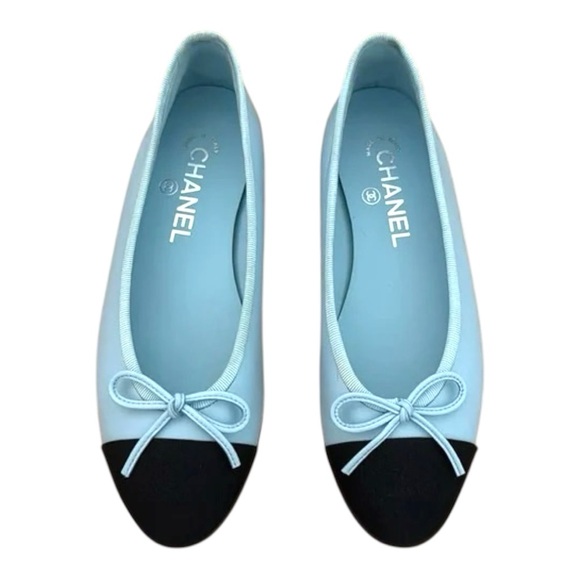 Chanel Ballet Flats – Blue & Black Cap Toe with Bow, Size 39 - Picture 1 of 4